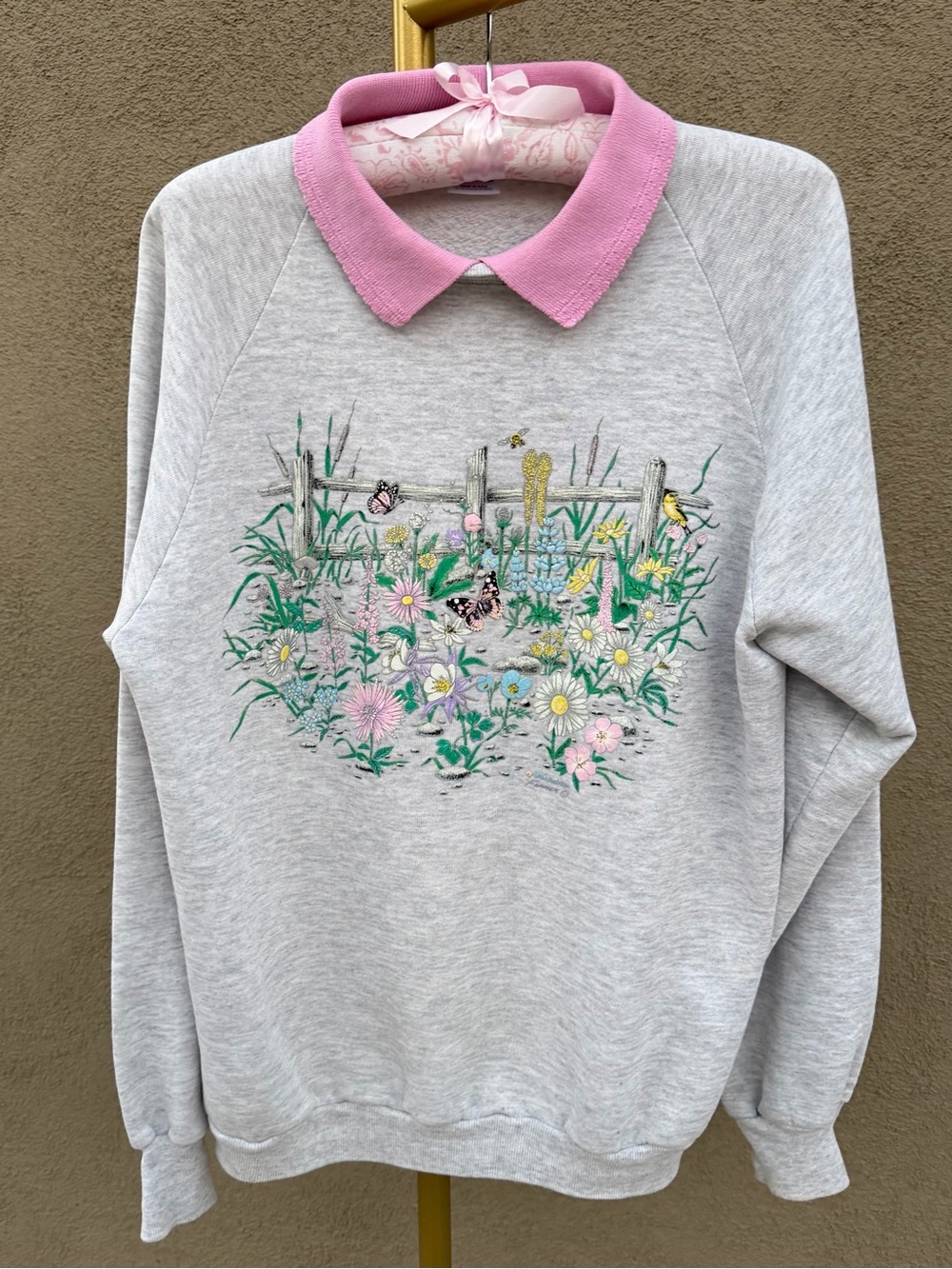 Vintage 90s Morning Sun Butterfly Floral Collared Grandma Cottagecore Sweatshirt